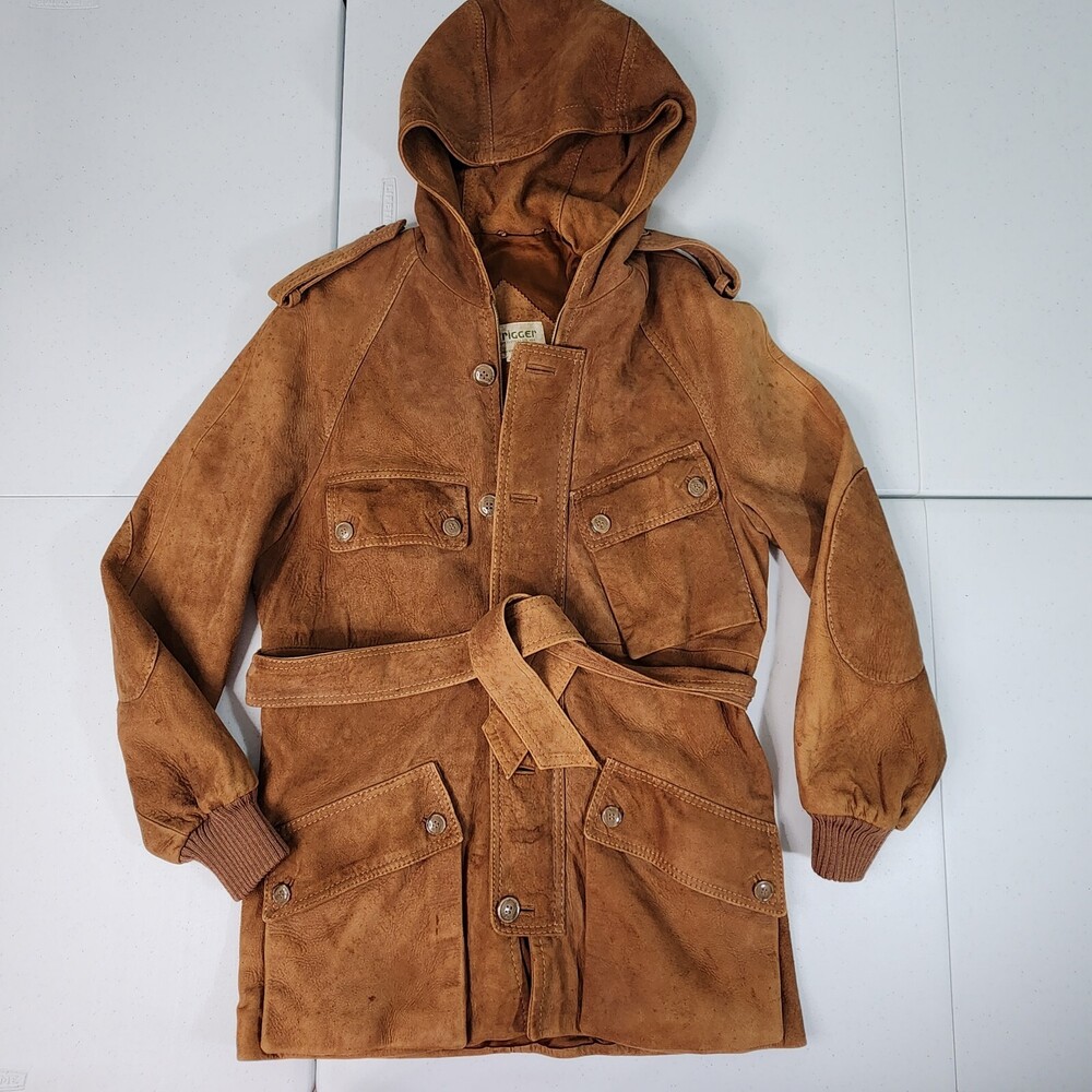 Vintage/Water Spots Outrigger Fine Clothing Men 40 Suede Hood Coat/Parka Jacket